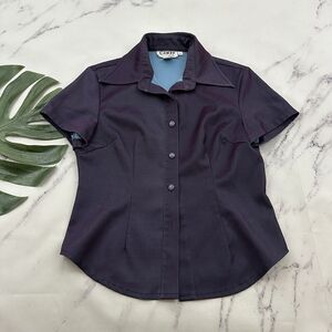 Cindy Womens Vintage Y2k Iridescent Button Up Top Size L Purple Blue Shimmer